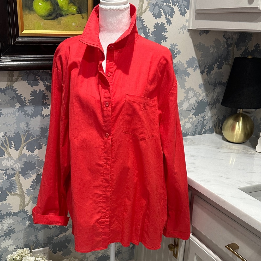 Relaxed Orange/Red Button-Down Shirt with Chest Pocket